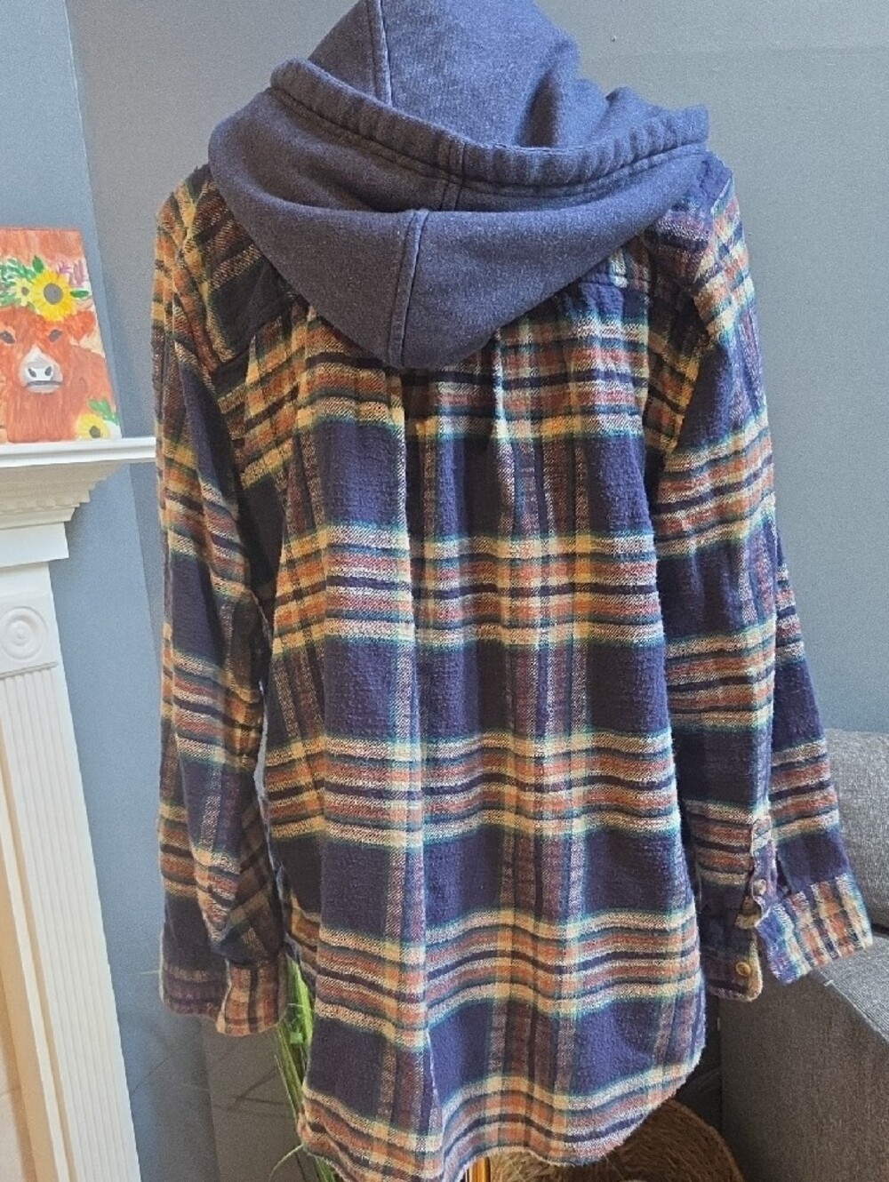 American Eagle Outfitters Hoodied Plaid Button Down- Large - Picture 4 of 4